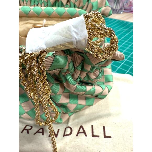 Loeffler Randall Woven Ribbon Crossbody Bag Green Tan Checkered NEW w/ Dust Bag - Picture 5 of 12